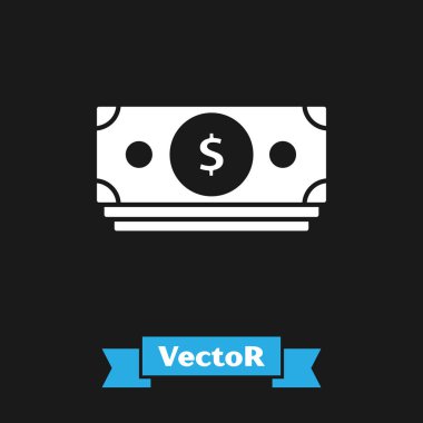 White Stacks kağıt para ikonu siyah arka planda izole. Para desteleri. Para birimi. Vektör İllüstrasyonu