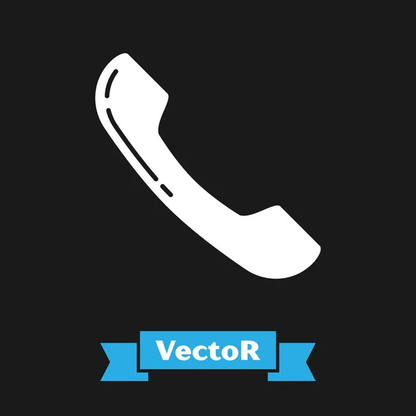 Weißes Telefonhörer-Symbol isoliert auf schwarzem Hintergrund. Telefonzeichen. Vektorillustration — Stockvektor