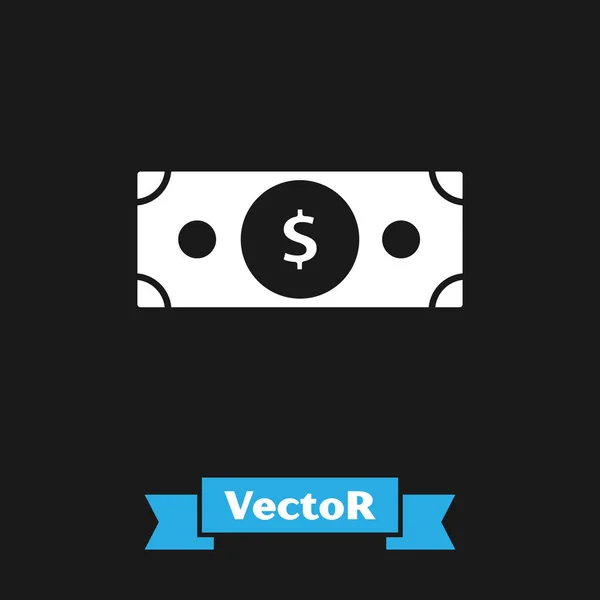 White Stacks Papiergeld Cash-Symbol isoliert auf schwarzem Hintergrund. Geldscheine stapeln sich. Bill Währung. Vektorillustration — Stockvektor
