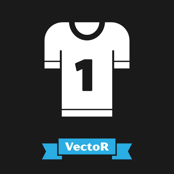 Icono de camiseta de fútbol americano blanco aislado sobre fondo negro. Señal de uniforme de fútbol. Ilustración vectorial — Vector de stock