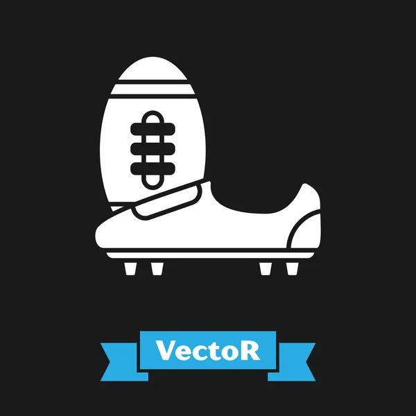 White Soccer atau sepatu sepak bola dengan ikon paku terisolasi di latar belakang hitam. Sepatu football dan bola Amerika. Ilustrasi Vektor - Stok Vektor