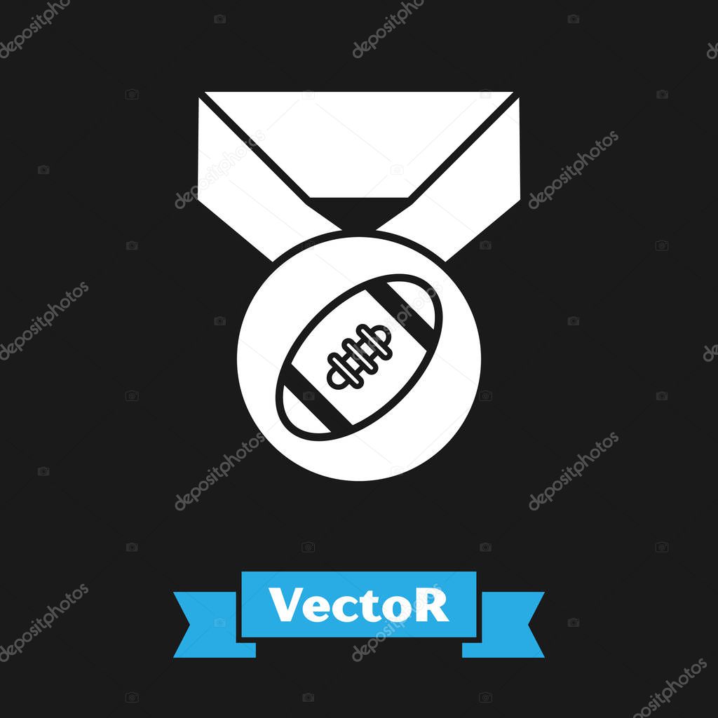 White American Football ball with medal icon isolated on black background. Vector Illustration