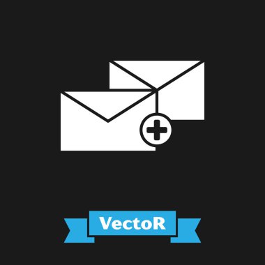 Siyah arka planda yalıtılmış Beyaz Zarf simgesi. Alınan ileti kavramı. Yeni, e-posta gelen mesaj, sms. Posta teslimat hizmeti. Vektör İllüstrasyonu