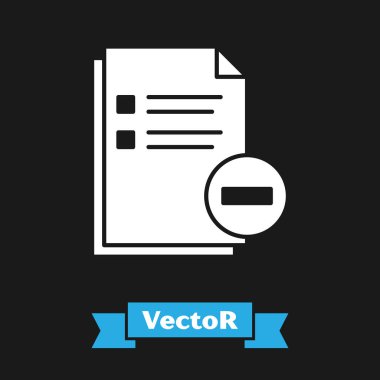 Eksi simgesi siyah arka planda yalıtılmış Beyaz Belge. Belgeyi temizleyin. Dosya belgesini kaldırın. Bilgi dosyalarını silin. Vektör İllüstrasyonu