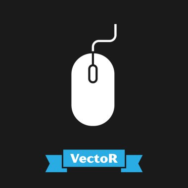 Beyaz Bilgisayar fare simgesi siyah arkaplanda izole edildi. Tekerlek sembollü optik. Vektör İllüstrasyonu