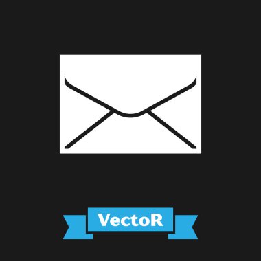 Siyah arkaplanda beyaz zarf simgesi izole edildi. E- posta mektup sembolü. Vektör İllüstrasyonu