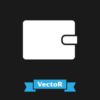 Beyaz Cüzdan simgesi siyah arkaplanda izole edilmiş. Çanta ikonu. Nakit tasarruf sembolü. Vektör İllüstrasyonu