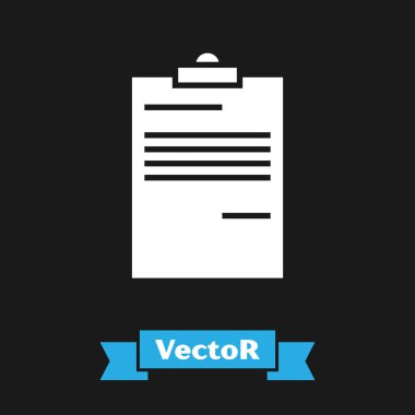 Siyah arka planda yalıtılmış Beyaz Belge simgesi. Dosya simgesi. Denetim listesi simgesi. İş konsepti. Vektör İllüstrasyonu