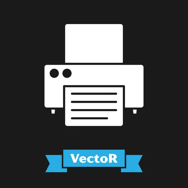 Weißes Druckersymbol isoliert auf schwarzem Hintergrund. Vektorillustration — Stockvektor