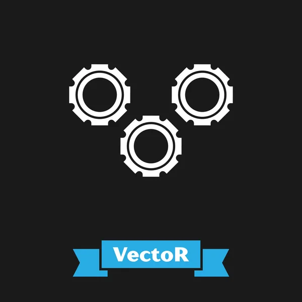 White Gear Symbol isoliert auf schwarzem Hintergrund. Zeichen der Zahnradeinstellungen. Zahnrad-Symbol. Vektorillustration — Stockvektor