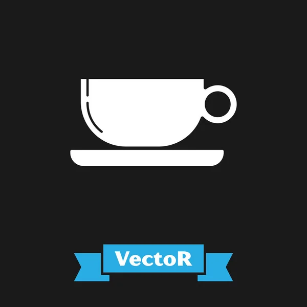 Taça de café branco ícone plano isolado no fundo preto. Uma chávena. Café quente. Ilustração vetorial — Vetor de Stock