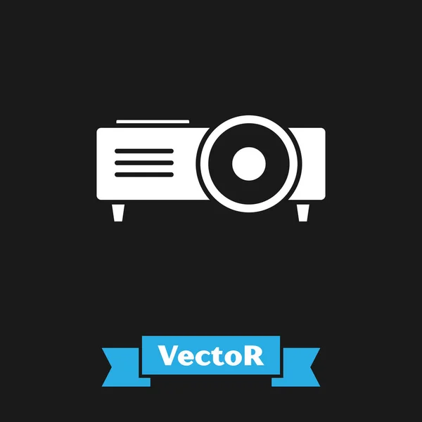 Blanco Presentación, película, película, media proyector icono aislado sobre fondo negro. Ilustración vectorial — Vector de stock