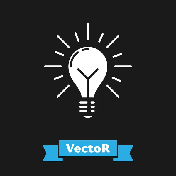 White Light bulb with rays shine and concept of idea icon isolated on black background. Energy and idea symbol. Inspiration concept. Vector Illustration