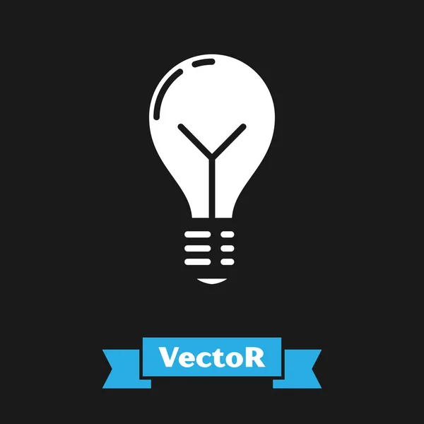 Bombilla blanca con concepto de icono de idea aislado sobre fondo negro. Símbolo de energía e idea. Concepto de inspiración. Ilustración vectorial — Vector de stock