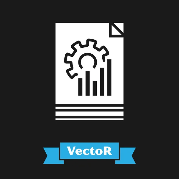 Weißes Dokument mit Diagrammdiagramm-Symbol auf schwarzem Hintergrund. Textdatei-Symbol melden. Buchhaltungszeichen. Prüfung, Analyse, Planung. Vektorillustration — Stockvektor