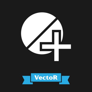 Beyaz Tıp hapı veya tablet simgesi siyah arka plan üzerinde izole. Kapsül hapı ve ilaç işareti. Eczane tasarımı. Vektör İllüstrasyonu