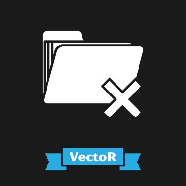 Beyaz Sil klasör simgesi siyah arka planda yalıtılmış. Geri dönüşüm kutusu ile klasör. Silme veya hata klasörü. Bilgisayar bilgileri klasörünü kapatın. Vektör İllüstrasyonu