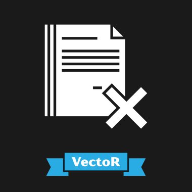 Beyaz Sil dosya belge simgesi siyah arka planda yalıtılmış. Reddedilen belge simgesi. Kağıt üzerinde çapraz. Vektör İllüstrasyonu