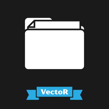 Beyaz Belge klasörü simgesi siyah arkaplanda izole edildi. Muhasebe klasörü sembolü. Muhasebe yönetimi. Vektör İllüstrasyonu