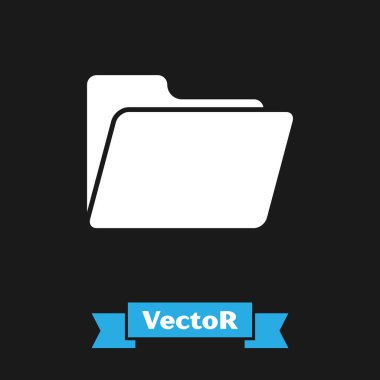 Beyaz Belge klasörü simgesi siyah arkaplanda izole edildi. Muhasebe klasörü sembolü. Muhasebe yönetimi. Vektör İllüstrasyonu