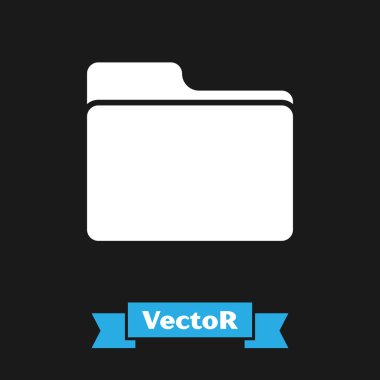 Beyaz Belge klasörü simgesi siyah arkaplanda izole edildi. Muhasebe klasörü sembolü. Muhasebe yönetimi. Vektör İllüstrasyonu