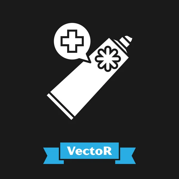 Weiße Salbe Creme Tube Medizin Symbol isoliert auf schwarzem Hintergrund. Tuben, Behälter, Zahnpasta, Cremeschild. Vektorillustration — Stockvektor