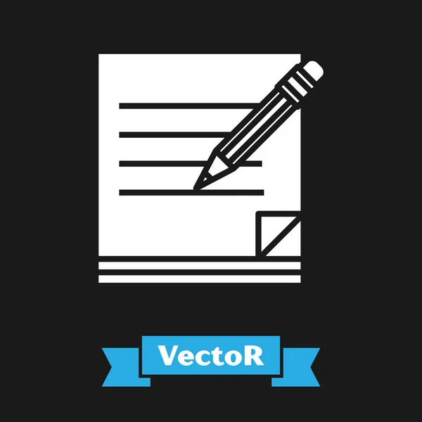 Caderno branco em branco e lápis com ícone de borracha isolado no fundo preto. Papel e lápis. Ilustração vetorial — Vetor de Stock