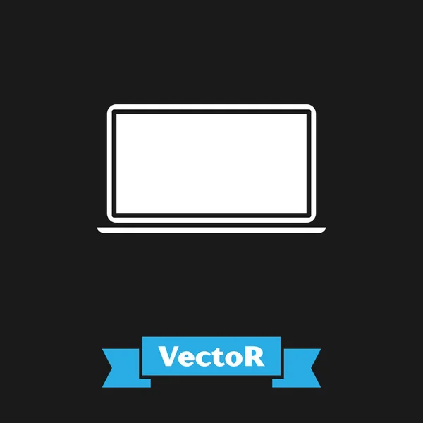 Weißes Laptop-Symbol isoliert auf schwarzem Hintergrund. Computer-Notizbuch mit leerem Bildschirm. Vektorillustration — Stockvektor