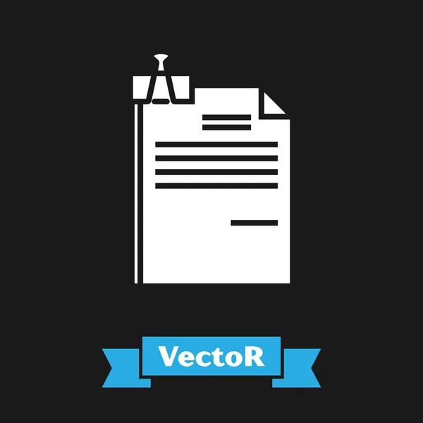 Weißes Dateidokument und Ordnerclip-Symbol isoliert auf schwarzem Hintergrund. Checklisten-Symbol. Geschäftskonzept. Vektorillustration — Stockvektor