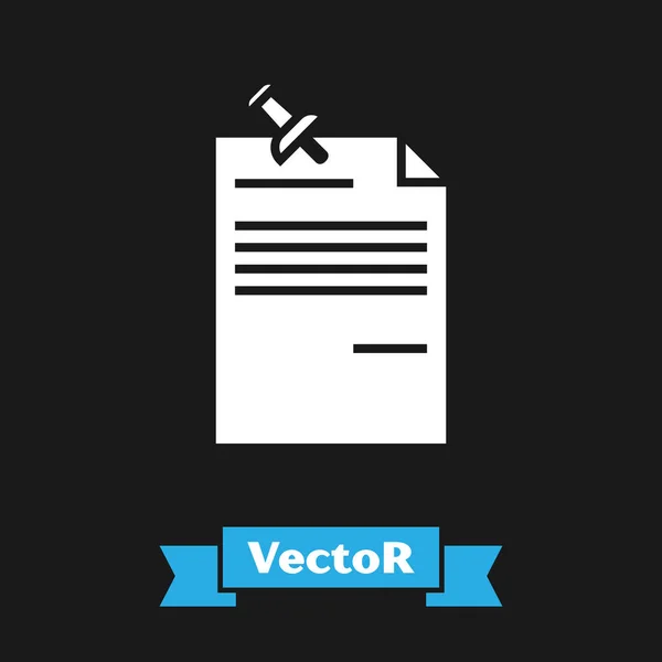 Blanco Nota de papel con el icono del pulsador fijado aislado en el fondo negro. Signo de papel Memo. Ilustración vectorial — Vector de stock