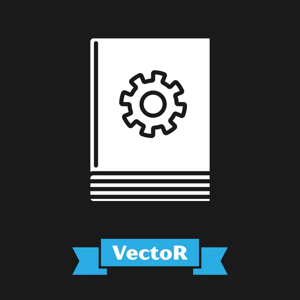 Ícone manual do usuário branco isolado no fundo preto. Guia do usuário livro. Sinal de instrução. Leia antes de usar. Ilustração vetorial — Vetor de Stock