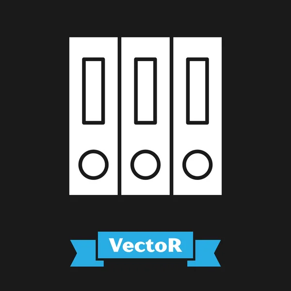 Pastas do Office branco com papéis e documentos ícone isolado em fundo preto. Ligantes de escritório. Arquivo de pasta sinal. Ilustração vetorial — Vetor de Stock