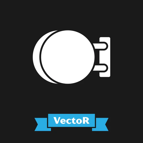 Letrero blanco colgando icono aislado sobre fondo negro. Adecuado para anuncios bar, cafetería, pub, restaurante. Ilustración vectorial — Vector de stock