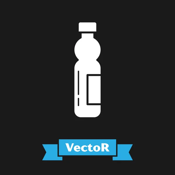 Белая бутылка водяной иконки выделена на черном фоне. Знак напитка с содовой. Векторная миграция — стоковый вектор
