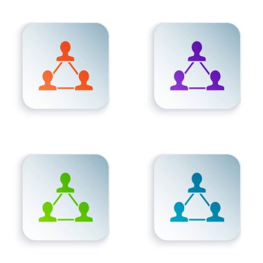 Beyaz arka planda yalıtılmış renk projesi takım tabanı simgesi. İş Analizi ve planlama, danışmanlık, takım çalışmaları, proje yönetimi. Geliştiriciler. Renkli kare düğmeler ayarlayın. Vektör Illustration