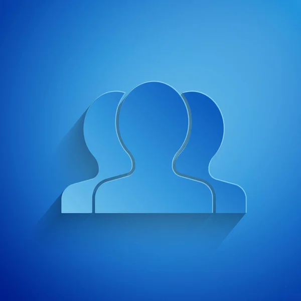Papiergeschnittene Benutzergruppen auf blauem Hintergrund isoliert. Gruppe von Menschen Symbol. Business-Avatar-Symbol - Benutzerprofil-Symbol. Papierkunst. Vektorillustration — Stockvektor