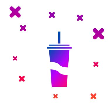 Beyaz arka planda izole saman ve su simge içme ile renkli kağıt cam. Soda içecek bardağı. Taze soğuk içecek sembolü. Degrade rasgele dinamik şekiller. Vektör Illustration