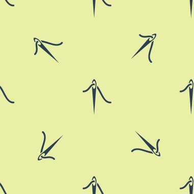 İplik simgesiyle dikmek için mavi iğne beyaz arkaplanda izole edilmiş dikişsiz desen. Terzi sembolü. Tekstil el sanatları tabelasını diker. Nakış aletleri. Vektör İllüstrasyonu