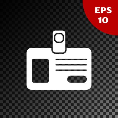 Beyaz tanımlama rozeti simgesi şeffaf koyu arka planda yalıtılmış. Bu sunum, şirketin kimliği, reklam için kullanılabilir. Vektör Illustration