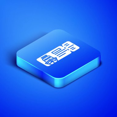 Mavi arka planda izole gemi simgesi ile seyahat için izometrik Cruise bilet. Cruise liner ile seyahat. Cennet gezileri. Mavi kare düğmesi. Vektör Illustration