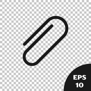 Siyah kağıt klip simgesi şeffaf arka planda yalıtılmış. Vektör Illustration