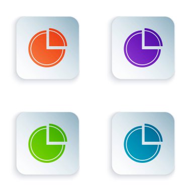 Beyaz arka planda izole renkli pasta grafik İnfografik simgesi. Diyagram grafik işareti. Renkli kare düğmeleri simgeleri ayarlayın. Vektör Illustration