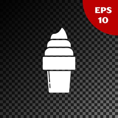 Şeffaf koyu arka planda izole waffle koni simgesinde beyaz dondurma. Tatlı sembolü. Vektör Illustration