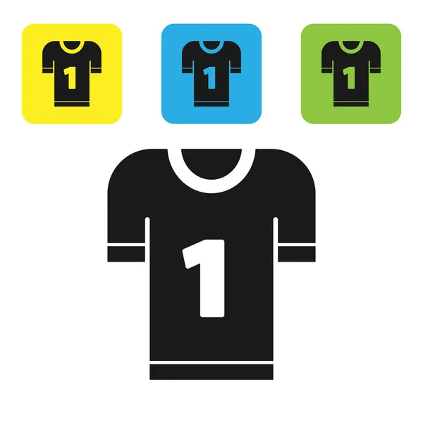 Ícone de camisola de futebol americano preto isolado no fundo branco. Sinal de uniforme de futebol. Definir ícones coloridos botões quadrados. Ilustração vetorial — Vetor de Stock