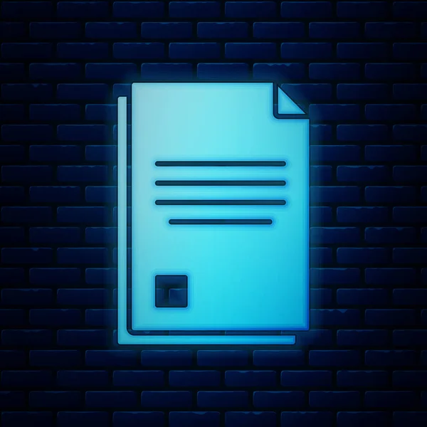Lumineux néon Fichier icône de document isolé sur fond de mur de briques. Icône Liste de vérification. Concept d'entreprise. Illustration vectorielle — Image vectorielle