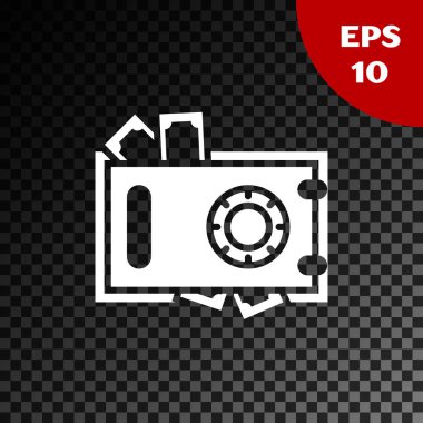 Beyaz güvenli ve para simgesi şeffaf koyu arka planda izole. Kapı, bir kilit ile bir banka kasası güvenli. Güvenilir veri koruması. Vektör Illustration