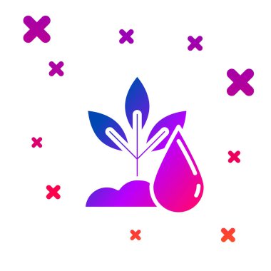 Beyaz arka planda izole renkli sulama tesisi simgesi. Tohum ve fide. Sulama sembolü. Yaprak doğası. Gradyan rasgele dinamik şekiller. Vektör İllüstrasyonu