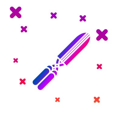 Renk bahçe el yapımı makas simge beyaz arka planda izole için kırpma. Ahşap kolları ile budama makasları. Degrade rasgele dinamik şekiller. Vektör Illustration