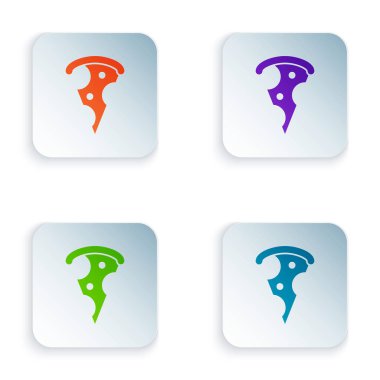 Renk Slice pizza simgesi beyaz arka planda izole. Fast Food menüsü. Renkli kare düğmeleri simgeleri ayarlayın. Vektör Illustration