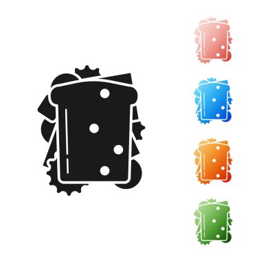 Siyah sandviç simgesi beyaz arka planda izole. Hamburger simgesi. Burger gıda sembolü. Cheeseburger sandviç işareti. Sokak Fast-Food menüsü. Simgeler renkli ayarlayın. Vektör Illustration